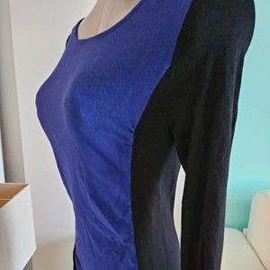 Express Blue Black Bodycon Sweater Dress Mini Ruched Stretch Knit Work Preppy Sm
